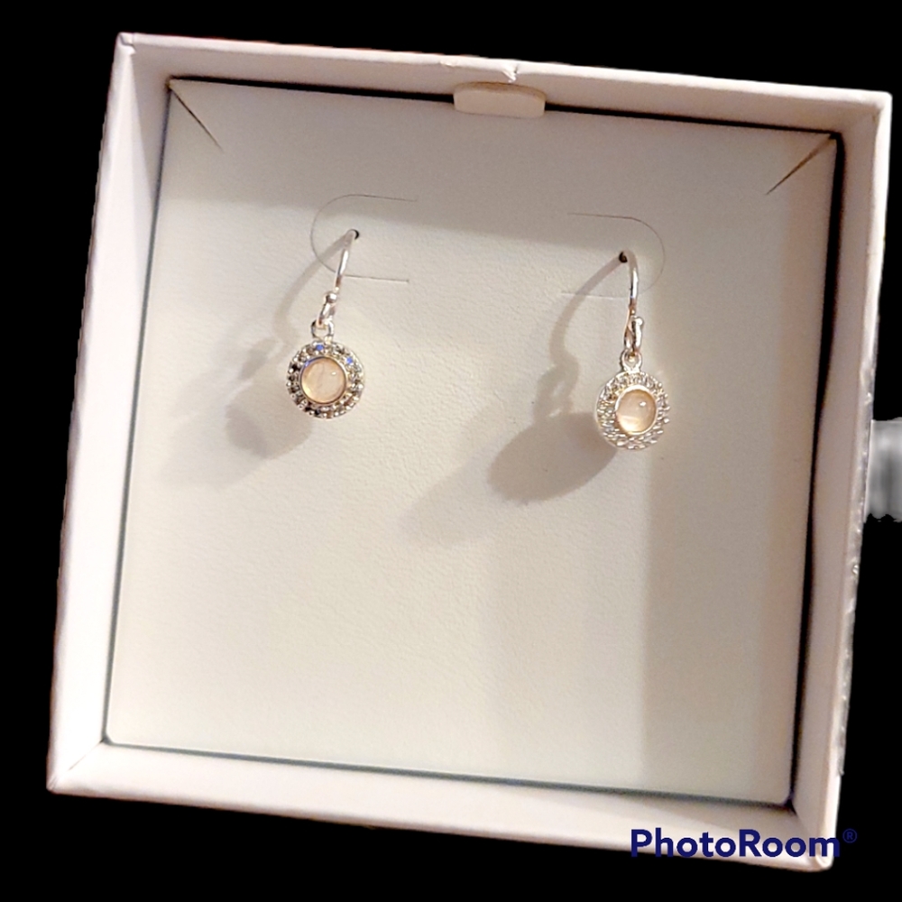 NIB Genuine Rose Quartz on Sterling Earrings